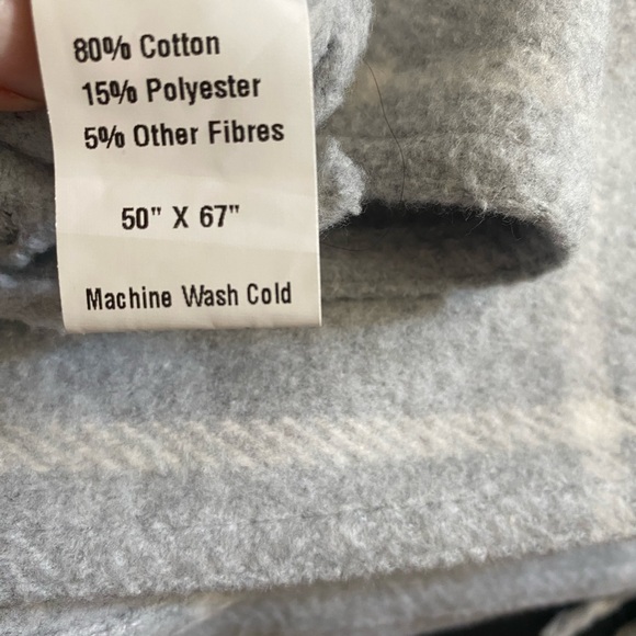 Roca Home Gray Geometric Cotton Blend Blanket 50" X 67" Made In Portugal - Picture 6 of 7